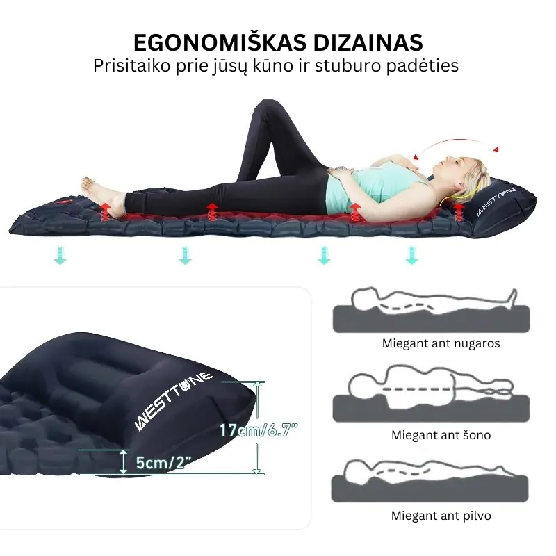 Ortopedinis pripučiamas čiužinys su pompa